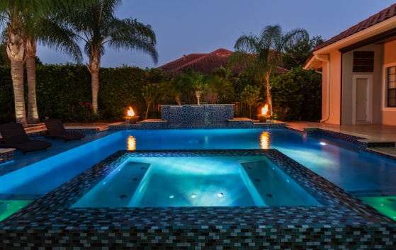 Modern Luxury Pool at night