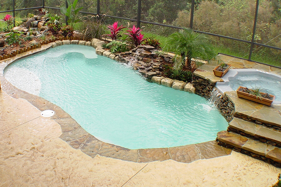 handcrafted natural pool in Orlando with a spa